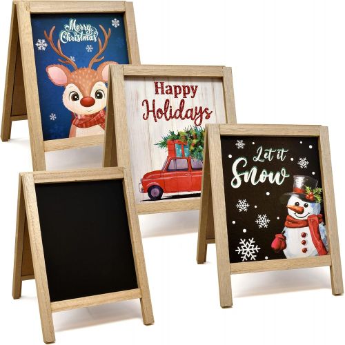  Gift Boutique Christmas Centerpiece Tabletop Decor Set of 3 Happy Holidays Blessings Plaque with Easel Double Sided Chalkboard Winter Table Topper for Fireplace Mantle Desk Shelf Kitchen Living