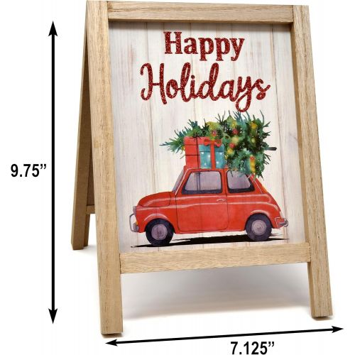  Gift Boutique Christmas Centerpiece Tabletop Decor Set of 3 Happy Holidays Blessings Plaque with Easel Double Sided Chalkboard Winter Table Topper for Fireplace Mantle Desk Shelf Kitchen Living