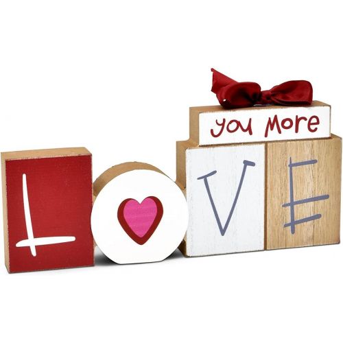  Gift Boutique Valentines Day Wooden Table Top Decor Love You More Wood Block Sign Decoration Rustic Heart Design Happy Valentine’s Tabletop Centerpiece for Valentine Indoor Fireplace Mantle Desk