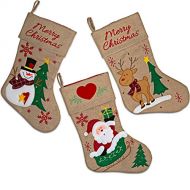 Gift Boutique Set of 3 Burlap Christmas Stockings 18” Holiday Stocking Decorations, Santa Claus Reindeer and Snowman Characters for Fireplace Decor and Party Favors Accessories