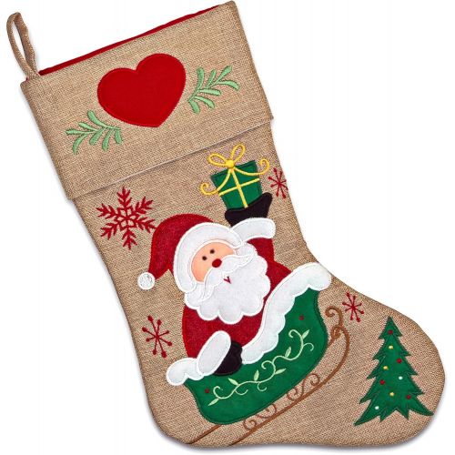  Gift Boutique Set of 3 Burlap Christmas Stockings 18” Holiday Stocking Decorations, Santa Claus Reindeer and Snowman Characters for Fireplace Decor and Party Favors Accessories