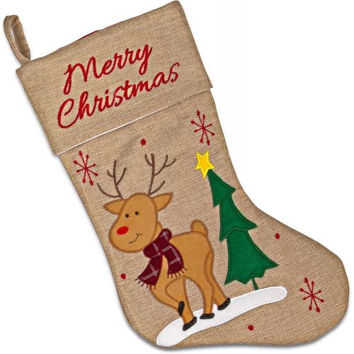  Gift Boutique Set of 3 Burlap Christmas Stockings 18” Holiday Stocking Decorations, Santa Claus Reindeer and Snowman Characters for Fireplace Decor and Party Favors Accessories