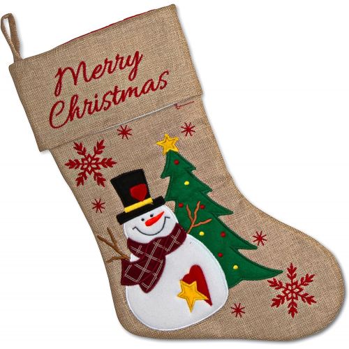  Gift Boutique Set of 3 Burlap Christmas Stockings 18” Holiday Stocking Decorations, Santa Claus Reindeer and Snowman Characters for Fireplace Decor and Party Favors Accessories