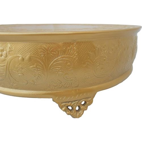  GiftBay 18 inch Round Gold Wedding Cake Stand, Hand Crafted, Embossed, Durable Build