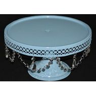 GiftBay Creations Cake Stand Pedestal 13 Diameter (Top), Strong Metal with Clear Hanging Crystals (Silver)