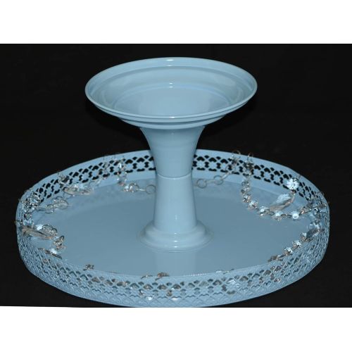  GiftBay Creations Cake Stand Pedestal 13 Diameter (Top), Strong Metal with Clear Hanging Crystals (Silver)