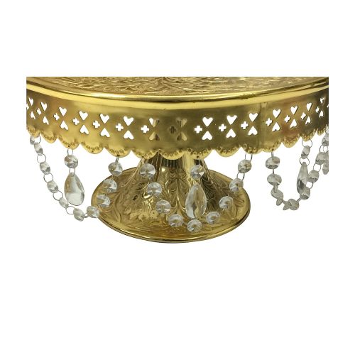  GiftBay Creations GiftBay Wedding Cake Stand Round Pedestal Gold finish 14 with Glass Clear Crystals, Recently Redesigned with Durable and Expensive Electro-Painted Gold Finish