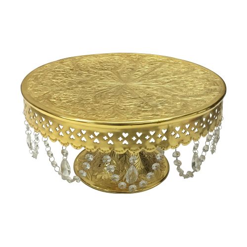  GiftBay Creations GiftBay Gold Wedding Cake Stand Round Pedestal 18 with Glass Clear Crystals, Newly Designed Electro-Plated with Gold Finish (Not Painted) Strongly Built for Multilayer Cake