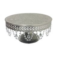 GiftBay Creations GiftBay Wedding Cake Stand Round Pedestal Silver finish 18 with Clear Hanging Glass Crystals