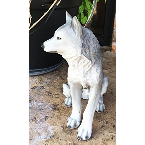  Gifts & Decor Majestic Mythical Sitting Gray Alpha Wolf Statue Figurine Timberwolves Decor Wisdom of The Woodlands For Home Decorative Patio Greeter