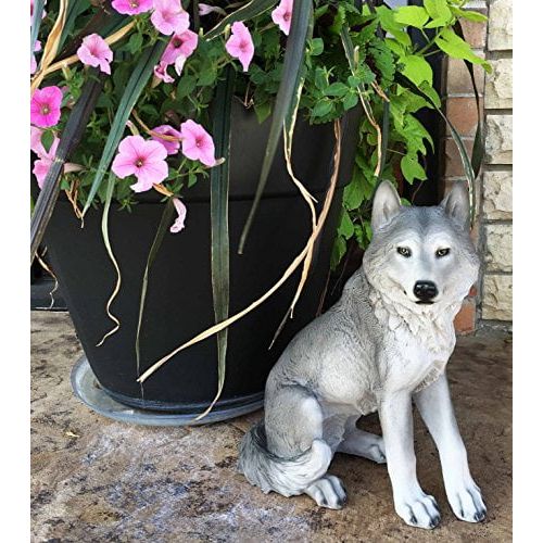  Gifts & Decor Majestic Mythical Sitting Gray Alpha Wolf Statue Figurine Timberwolves Decor Wisdom of The Woodlands For Home Decorative Patio Greeter