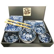Gifts & Decors Made in Japan Floral Blossom Blue Motif Ceramic Sushi Dinnerware 8pc Set For Two Consisting Pairs of Sushi Plates Soup Sauce Bowls and Chopsticks Great Housewarming Gift For Sushi