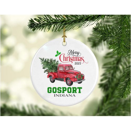  Gifts ideas Christmas Decoration Tree Merry Christmas Ornament 2021 Gosport Indiana Funny Gift Xmas Holiday as a Family Pretty Rustic First Christmas in Our New Home MDF Plastic 3 White