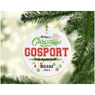 Gifts ideas Christmas Decorations Tree Ornament - Gifts Hometown State - Merry Christmas Gosport Indiana 2021 - Gift for Family Rustic 1St Xmas Tree in Our New Home 3 Inches White