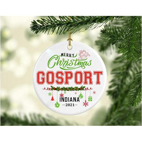  Gifts ideas Christmas Decorations Tree Ornament - Gifts Hometown State - Merry Christmas Gosport Indiana 2021 - Gift for Family Rustic 1St Xmas Tree in Our New Home 3 Inches White