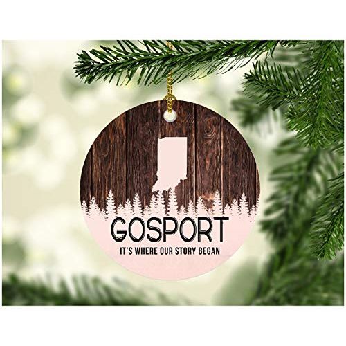  Gifts ideas Christmas Tree Ornament 2021 With City Name Gosport Indiana Gosport IN Its Where Our Story Began - Merry Christmas Ornament Family Rustic Holiday Xmas Decoration 3