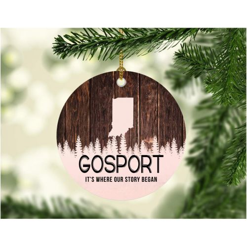  Gifts ideas Christmas Tree Ornament 2021 With City Name Gosport Indiana Gosport IN Its Where Our Story Began - Merry Christmas Ornament Family Rustic Holiday Xmas Decoration 3