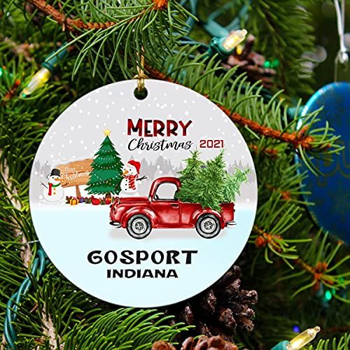  Gifts ideas Gosport Ornament Indiana Ornaments Christmas City State Ornament Christmas Tree Ornament 2021 Gifts for Family Friends Long Distance Love Decoration for Xmas 3 White