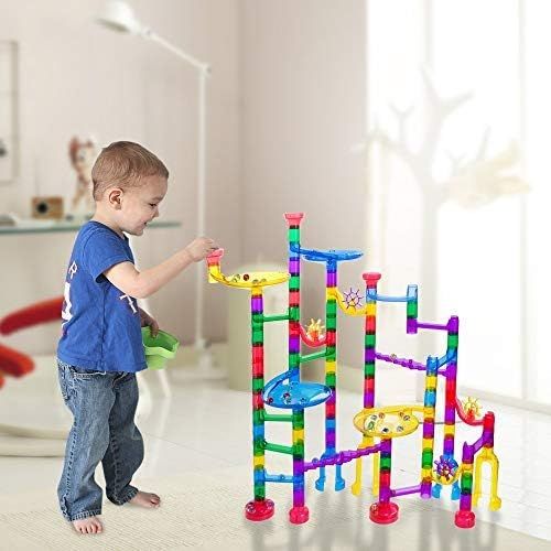  Gifts2U Marble Run Sets Kids, 122 PCS Marble Race Track Game 90 Translucent Marbulous Pieces + 32 Glass Marbles, STEM Marble Maze Building Blocks Kids 4+ Year Old