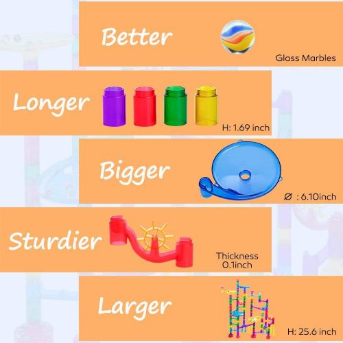  Gifts2U Marble Run Sets Kids, 122 PCS Marble Race Track Game 90 Translucent Marbulous Pieces + 32 Glass Marbles, STEM Marble Maze Building Blocks Kids 4+ Year Old