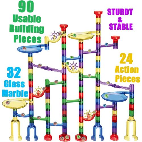  Gifts2U Marble Run Sets Kids, 122 PCS Marble Race Track Game 90 Translucent Marbulous Pieces + 32 Glass Marbles, STEM Marble Maze Building Blocks Kids 4+ Year Old