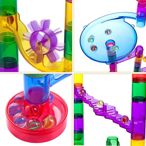  Gifts2U Marble Run Sets Kids, 122 PCS Marble Race Track Game 90 Translucent Marbulous Pieces + 32 Glass Marbles, STEM Marble Maze Building Blocks Kids 4+ Year Old