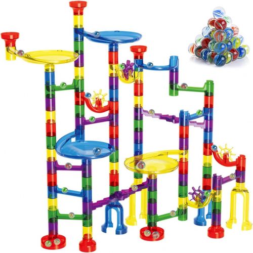  Gifts2U Marble Run Sets Kids, 122 PCS Marble Race Track Game 90 Translucent Marbulous Pieces + 32 Glass Marbles, STEM Marble Maze Building Blocks Kids 4+ Year Old