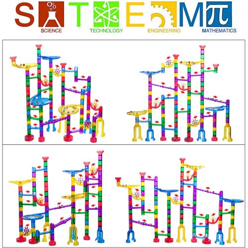  Gifts2U Marble Run Sets Kids, 122 PCS Marble Race Track Game 90 Translucent Marbulous Pieces + 32 Glass Marbles, STEM Marble Maze Building Blocks Kids 4+ Year Old