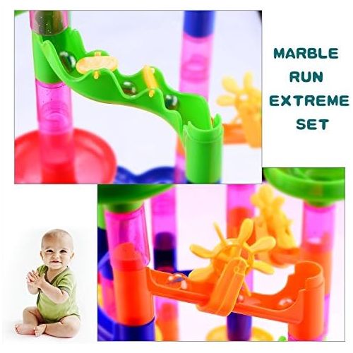  [아마존베스트]Gifts2U Marble Run Toy, 130Pcs Educational Construction Maze Block Toy Set with Glass Marbles for Kids and Parent-Child Game