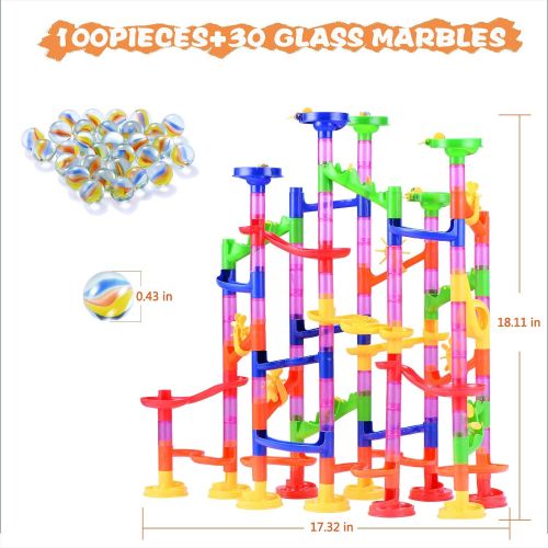  [아마존베스트]Gifts2U Marble Run Toy, 130Pcs Educational Construction Maze Block Toy Set with Glass Marbles for Kids and Parent-Child Game