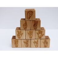 /GiftsByNancyK Laser Engraved Wooden Number Block Set with Sign Language