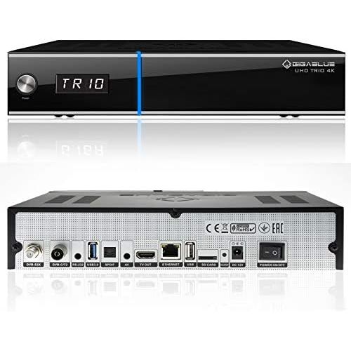  GigaBlue UHD Trio 4K Box Satellite Receiver DVB S2x DVB C2 DVB T2 Tuner with 200 GB Hard Drive Including Babotech WLAN Stick [2160p, PVR, HDMI, SD Card Slot] Black