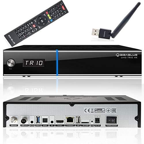  GigaBlue UHD Trio 4K Box Satellite Receiver DVB S2x DVB C2 DVB T2 Tuner with 200 GB Hard Drive Including Babotech WLAN Stick [2160p, PVR, HDMI, SD Card Slot] Black