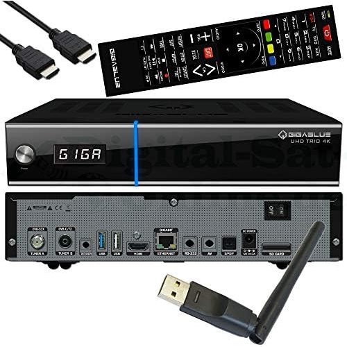  GigaBlue UHD Trio 4K 2160p 1x DVB S2X MS 1x DVB C/T2 Tuner E2 Linux Receiver Black Including Octagon WLAN USB Stick 150Mbit + 2dB Antenna