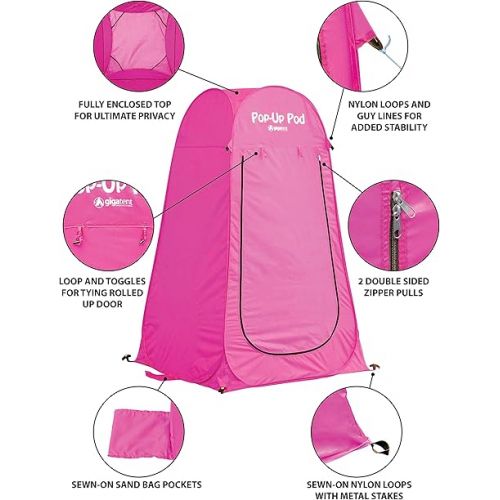  GigaTent Pop Up Pod Changing Room Privacy Tent - Instant Portable Outdoor Shower Tent, Camp Toilet, Rain Shelter for Camping & Beach - Lightweight & Sturdy, Easy Set Up, Foldable (Pink)