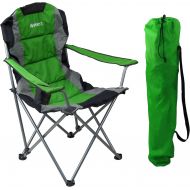 GigaTent Green Folding Camping Chair  Ultra Lightweight Collapsible Quad Padded Lawn Seat with Full Back, Arm Rests, Cup Holder and Shoulder Strap Carrying Bag  Powder Coated Ste캠핑 의자