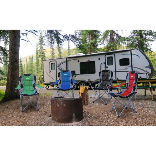  GigaTent Green Folding Camping Chair  Ultra Lightweight Collapsible Quad Padded Lawn Seat with Full Back, Arm Rests, Cup Holder and Shoulder Strap Carrying Bag  Powder Coated Ste캠핑 의자