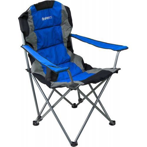  GigaTent Black Folding Camping Chair  Ultra Lightweight Collapsible Quad Padded Lawn Seat with Full Back, Arm Rests, Cup Holder and Shoulder Strap Carrying Bag - Powder Coated Ste