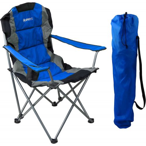  GigaTent Black Folding Camping Chair  Ultra Lightweight Collapsible Quad Padded Lawn Seat with Full Back, Arm Rests, Cup Holder and Shoulder Strap Carrying Bag - Powder Coated Ste