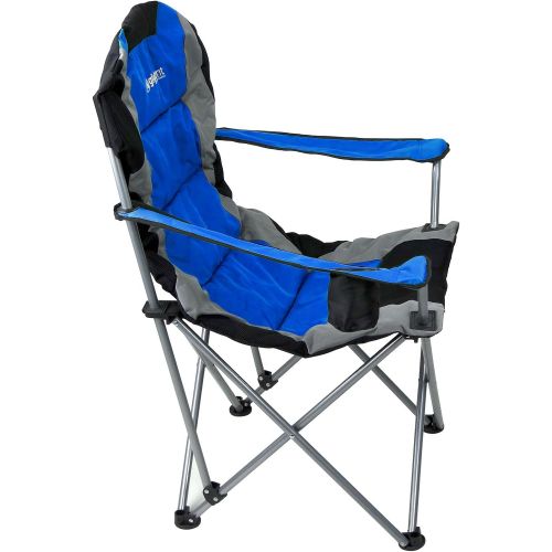  GigaTent Black Folding Camping Chair  Ultra Lightweight Collapsible Quad Padded Lawn Seat with Full Back, Arm Rests, Cup Holder and Shoulder Strap Carrying Bag - Powder Coated Ste
