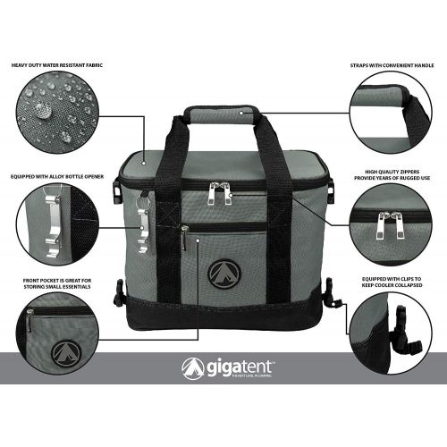  GigaTent Insulated Collapsible Cooler ? Soft Lunch Box with Bottle Opener for Camping, Beach and Travel ? Lightweight and Tear Resistant Fabric (Large - 18 W, 12 H, 12 D, Black)