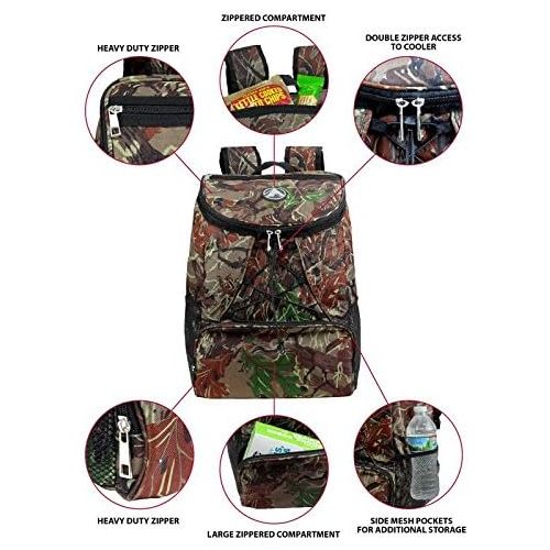  GigaTent Fully Insulated Backpack Cooler - 600D Adjustable Padded Shoulder Straps Bungee Cord Leakproof 2 Mesh Side Pockets for Picnic Hiking Camping (Camo)