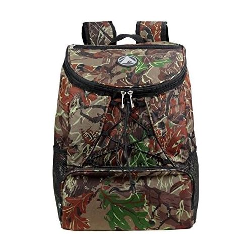  GigaTent Fully Insulated Backpack Cooler - 600D Adjustable Padded Shoulder Straps Bungee Cord Leakproof 2 Mesh Side Pockets for Picnic Hiking Camping (Camo)