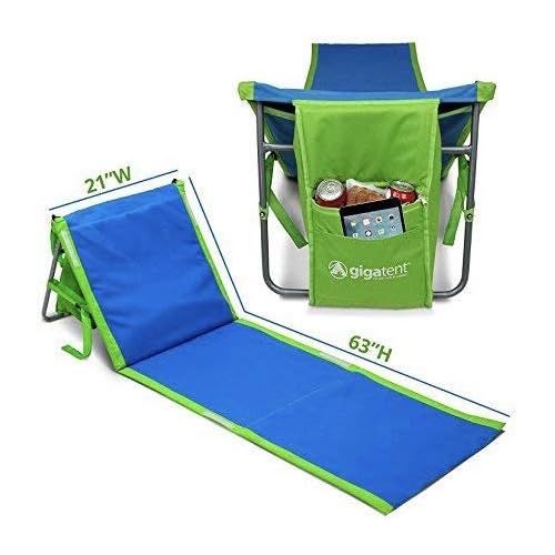  GigaTent Portable Beach Lounge Chair Mat Adjustable Backrest with Cooler Storage Pocket Lightweight Foldable Comfortable Insulated Shoulder Carrying Strap