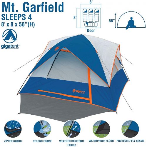 Gigatent 4 Person Camping Tent ? Spacious, Lightweight, Heavy Duty Backpacking Tent - Weather and Flame Resistant Outdoor Hiking Dome Tent ? Fast and Easy Set-Up ? 8’x8’ Floor, 56”