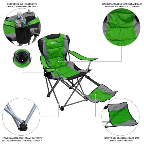  Outdoor Quad Camping Chair - Lightweight, Portable Folding Design - Adjustable Footrest, Cup Holder, Storage Carrying Bag  Durable Material, Steel Frame - by GigaTent