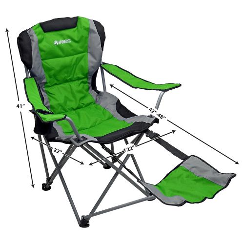  Outdoor Quad Camping Chair - Lightweight, Portable Folding Design - Adjustable Footrest, Cup Holder, Storage Carrying Bag  Durable Material, Steel Frame - by GigaTent