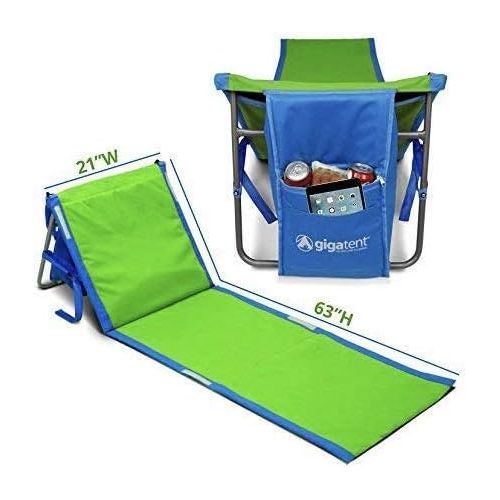  GigaTent Portable Beach Lounge Chair Mat Adjustable Backrest with Cooler Storage Pocket Lightweight Foldable Comfortable Insulated Shoulder Carrying Strap