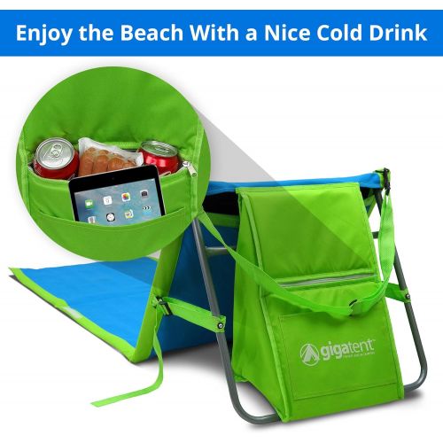  GigaTent Portable Beach Lounge Chair Mat Adjustable Backrest with Cooler Storage Pocket Lightweight Foldable Comfortable Insulated Shoulder Carrying Strap