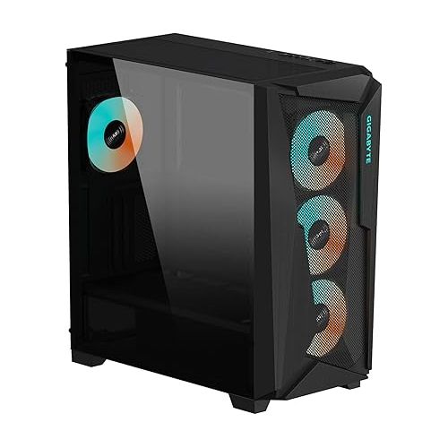 기가바이트 GIGABYTE C301 Glass - Black Mid Tower PC Gaming Case, Tempered Glass, USB Type-C, 4X ARBG Fans Included (GB-C301G)